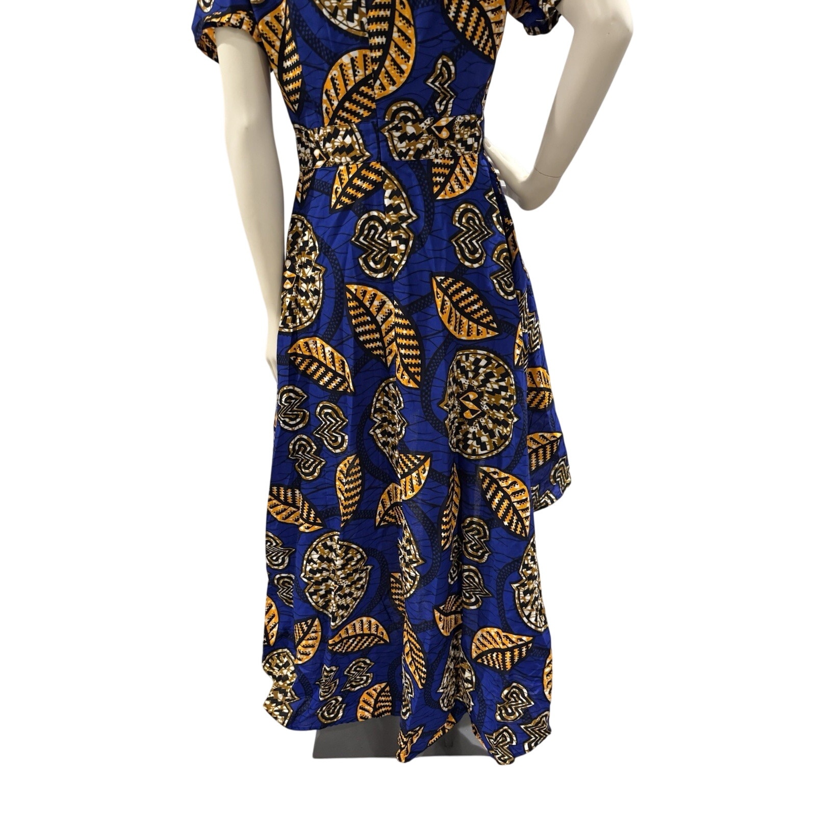 Nwt Ofuure Medium Bold Dress 100% Cotton Geometric Print Blue Orange Pockets — image 4 of 8